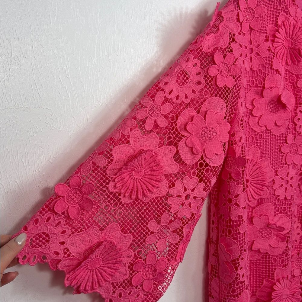 J. Marie Pink Floral Lace Mini Dress Appliqué Crochet Lined Size S - Picture 4 of 9